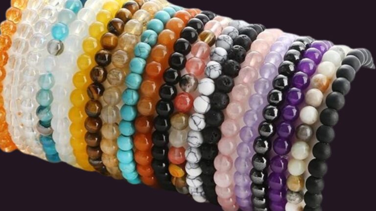 Jewpark Gemstone Beads Bracelet Set showcasing various gemstone beads in an elastic, stretchable design.